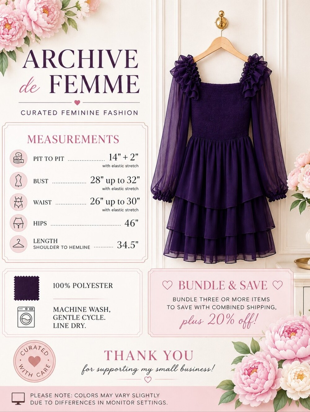 Byinns Plum Purple Tiered Chiffon Ruffle Mini Dress Small Romantic - Picture 8 of 11